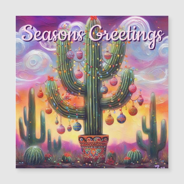 Christmas Desert Saguaro Cactus Magnetic Card (Front)