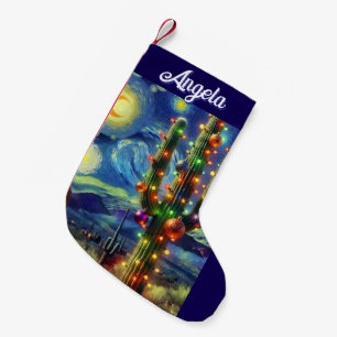 Christmas Desert Saguaro Cactus Van-Gogh Style Small Christmas Stocking