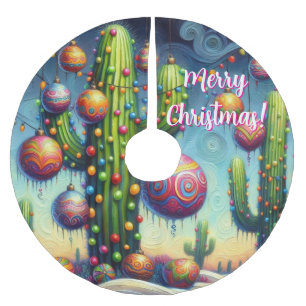 Christmas Desert Southwest Saguaro Cactus Seasonal Brushed Polyester Tree Skirt