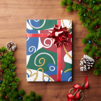 Christmas design in red, green, blue wrapping paper