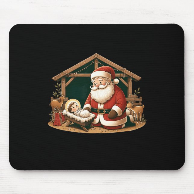 Christmas Design Kneeling Santa Claus With Ba  Mouse Pad (Front)
