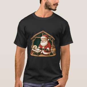 Christmas Design Kneeling Santa Claus With Ba T-Shirt