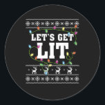 Christmas Design Quote - Let's Get Lit Classic Round Sticker<br><div class="desc">Christmas Design Quote - Let's Get Lit: A witty holiday design featuring a bold pun quote. Perfect for festive outfits. Fun,  witty,  and seasonal.</div>