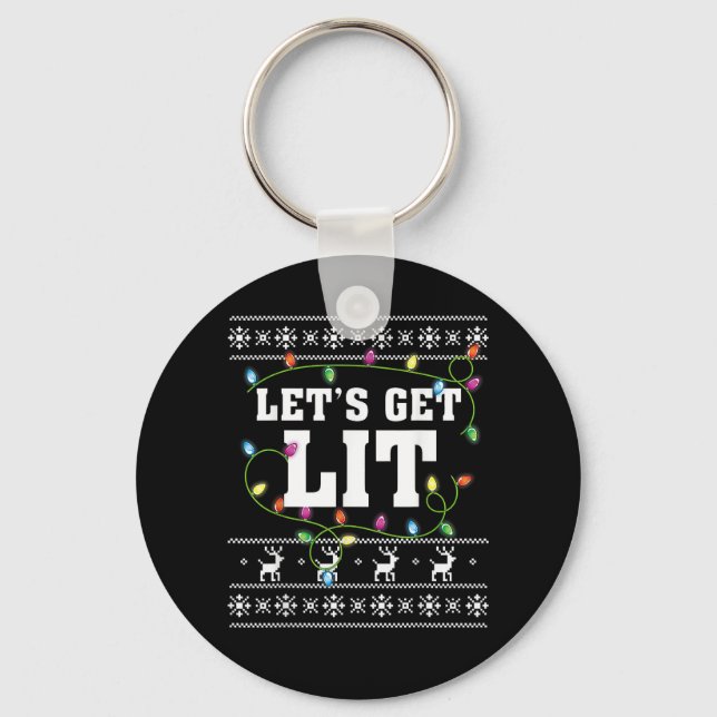 Christmas Design Quote - Let's Get Lit Keychain (Front)