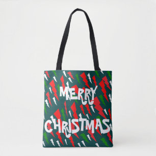 Christmas design red and green white text tote bag