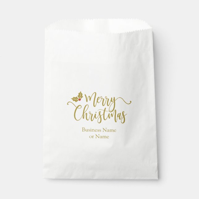 Christmas Design Typography Golden and Red Holly Favour Bag (Front)