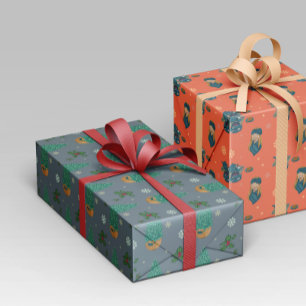 Christmas design with tree, snowflakes and placebo wrapping paper