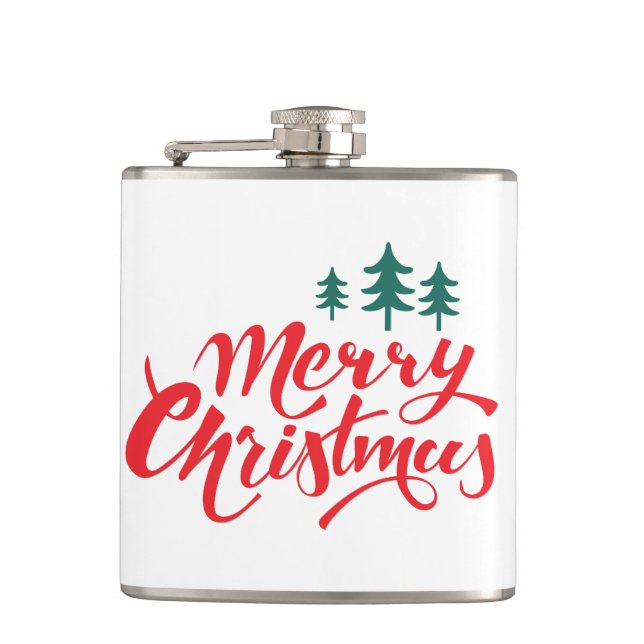 Christmas design with trees hip flask (Front)
