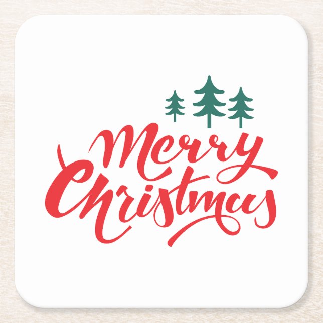 Christmas design with trees square paper coaster (Front)