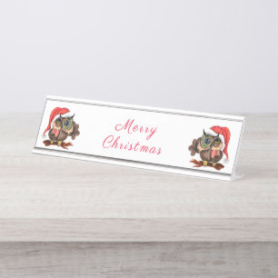 Christmas Desk Name Plate Baby Owl with Gift