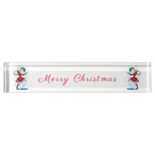 Christmas Desk Plate Snowman and Girl Dancers