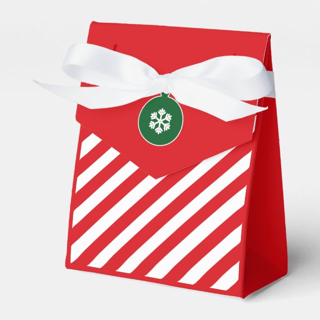 Christmas Diagonal Red and White Stripes Simple Favor Box (Front Side)