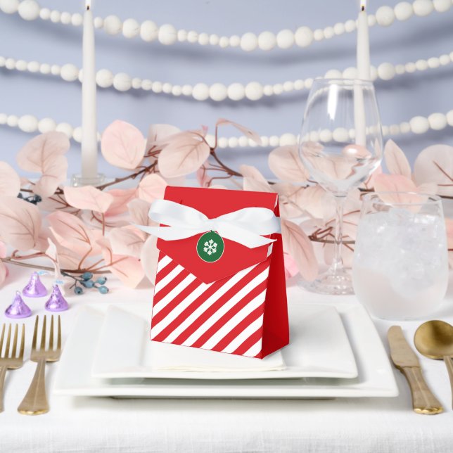 Christmas Diagonal Red and White Stripes Simple Favor Box (Wedding)