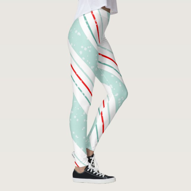 Christmas Diagonal Stripes Mint Green ID440 Leggings (Right)