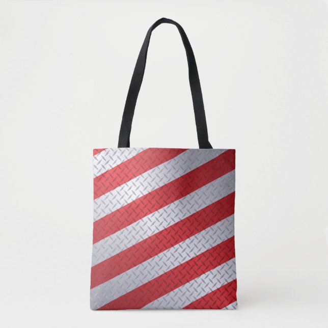 Christmas Diamondplate with Red Stripes Tote Bag (Front)