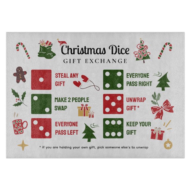 Christmas Dice Gift Exchange Cutting Board (Front)