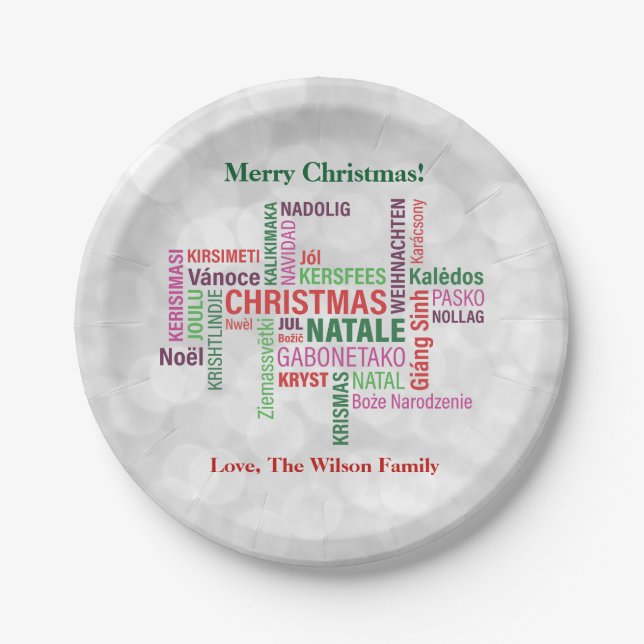 Christmas Different Languages Word Cloud Custom Paper Plate (Front)