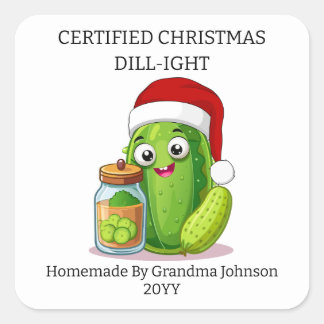 Christmas Dill‑ight Holiday Pickling Jar Square Sticker