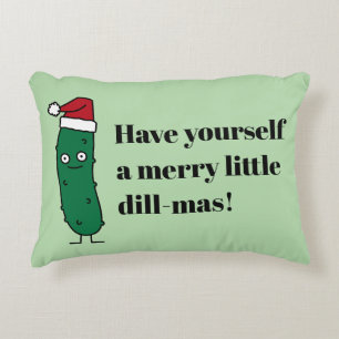 Christmas Dill Pickle wearing a Santa Hat Accent Pillow