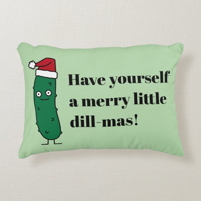 Christmas Dill Pickle wearing a Santa Hat Accent Pillow (Front)