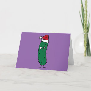 Christmas Dill Pickle wearing a Santa Hat Holiday Card