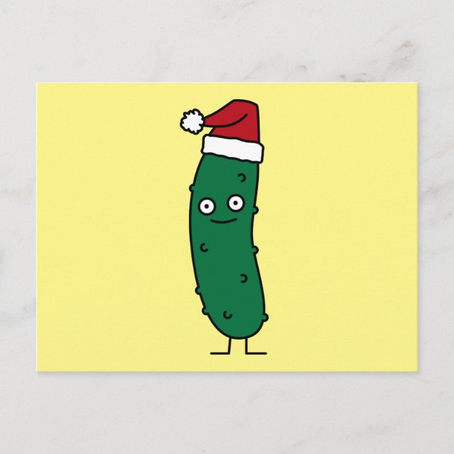 Christmas Dill Pickle wearing a Santa Hat Holiday Postcard (Front)
