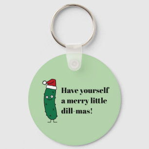 Christmas Dill Pickle wearing a Santa Hat Keychain