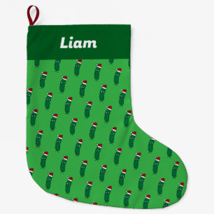 Christmas Dill Pickle wearing a Santa Hat Large Christmas Stocking