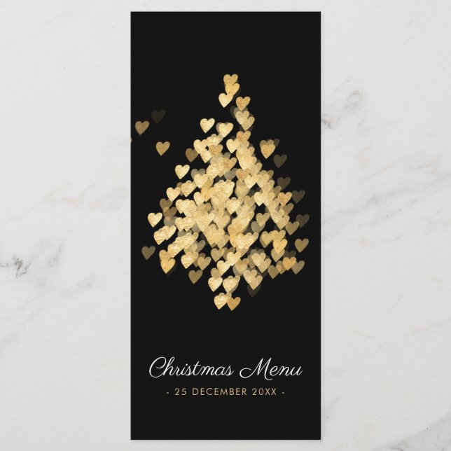 Christmas Dinner Design Black Gold Flat Menu (Front)