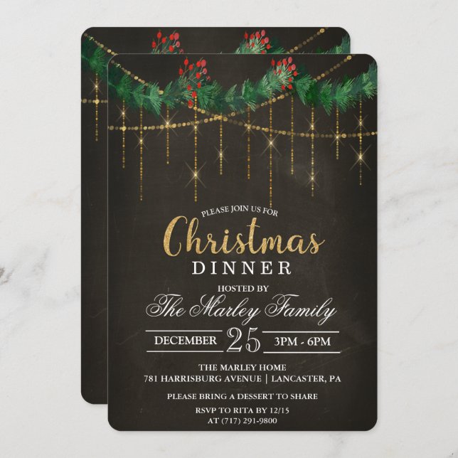 Christmas Dinner Holiday Party Invitation (Front/Back)