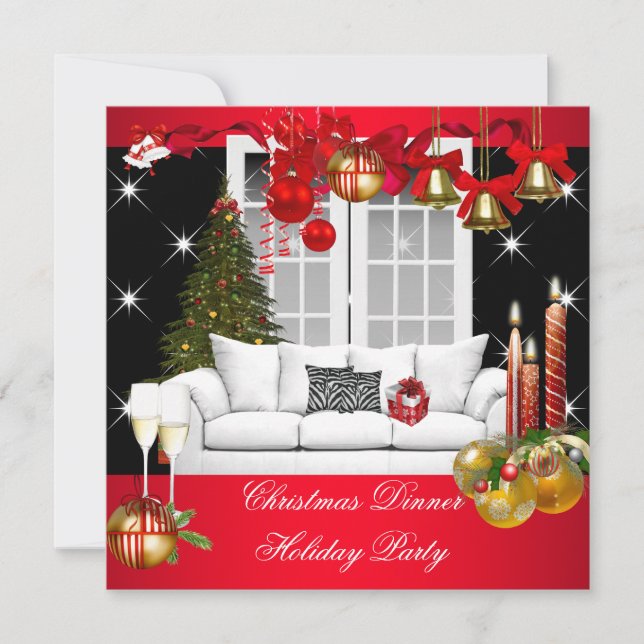 Christmas Dinner Holiday Party Red White Invitation (Front)