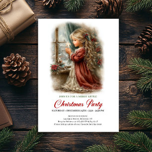 Christmas Dinner Invitation Cute Girl Winter Scene