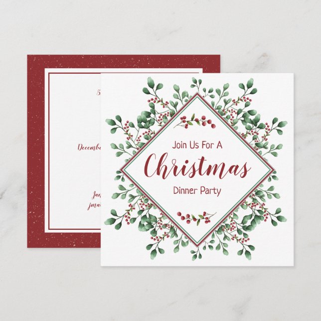 Christmas Dinner Party, Festive  Invitation (Front/Back)