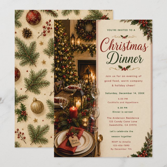Christmas Dinner Party Invitation (Front/Back)