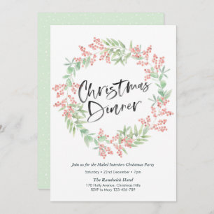Christmas dinner party Invitation   holly wreath