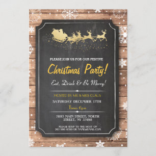 Christmas Dinner Party Santa Wood Snow Xmas Invite