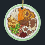 Christmas Dinner Party UK Festive British Food Ceramic Ornament<br><div class="desc">Design features an original illustration of a traditional British Christmas roast dinner with all of the trimmings, including Yorkshire puddings, roast potatoes, sprouts, parsnips, carrots, pigs-in-blankets, turkey, gravy, and cranberries. Ideal for celebrating the festive period! Don't see what you're looking for? Need help with customization? Contact Rebecca to have something...</div>