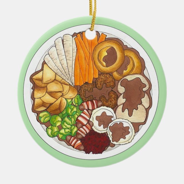 Christmas Dinner Party UK Festive British Food Ceramic Ornament (Front)