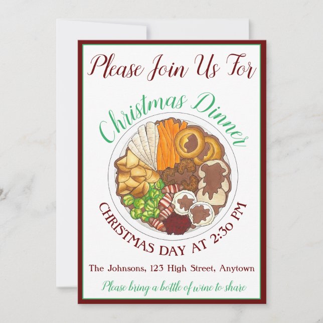Christmas Dinner Party UK Festive British Food Invitation (Front)