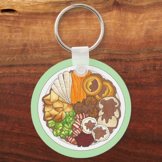 Christmas Dinner Party UK Festive British Food Keychain (Front)