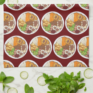 Christmas Dinner Party UK Festive British Food Kitchen Towel