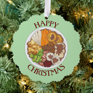 Christmas Dinner Party UK Festive British Food Ornament Card