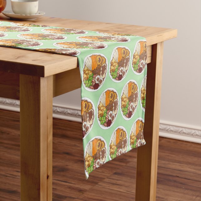Christmas Dinner Party UK Festive British Food  Short Table Runner (In Situ)