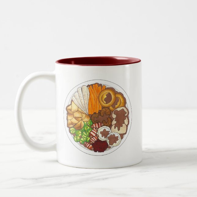 Christmas Dinner Party UK Festive British Food Two-Tone Coffee Mug (Left)