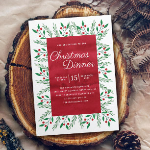 Christmas Dinner Red Watercolor Floral Invitation