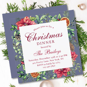 Christmas Dinner Watercolor Holiday Floral Invitation