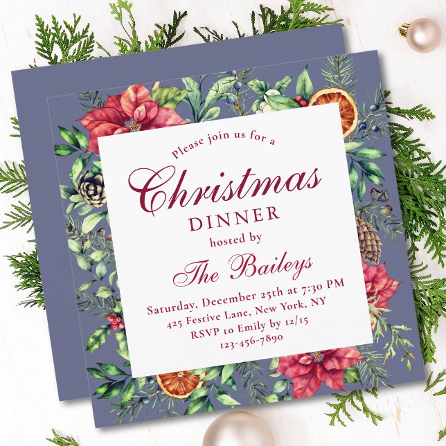 Christmas Dinner Watercolor Holiday Floral Invitation (Creator Uploaded)