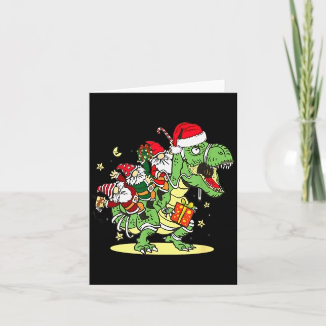 Christmas, Dino, Ugly Xmas, Trex Dinosaur, Gnome  Card (Front)