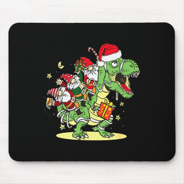 Christmas, Dino, Ugly Xmas, Trex Dinosaur, Gnome  Mouse Pad (Front)