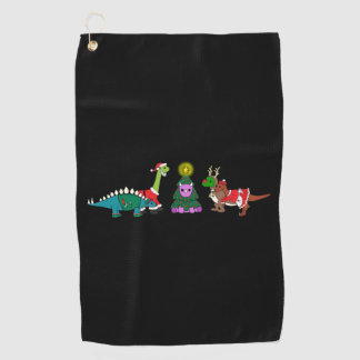 Christmas Dino's around the tree   Golf Towel